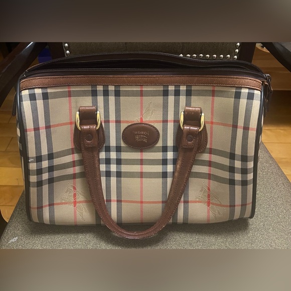 BURBERRY Classic Check Logo Canvas Leather Boston bag VINTAGE - Picture 7 of 7